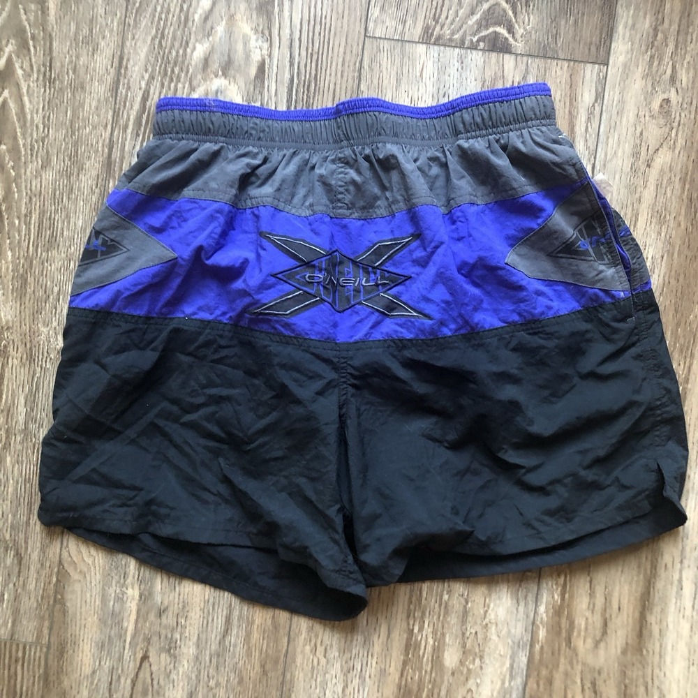 Vintage O’Neill Board Shorts Swim Trunks XL Black Purple Surf 90s Lined USA